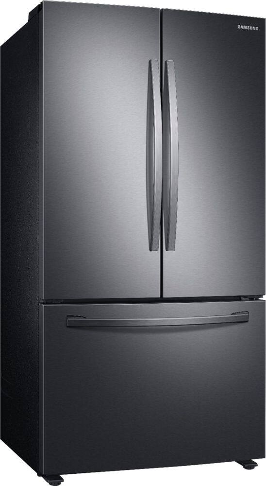 Angle View: Samsung - Geek Squad Certified Refurbished 28 cu. ft. Large Capacity 3-Door French Door Refrigerator with Internal Water Dispenser - Black stainless steel