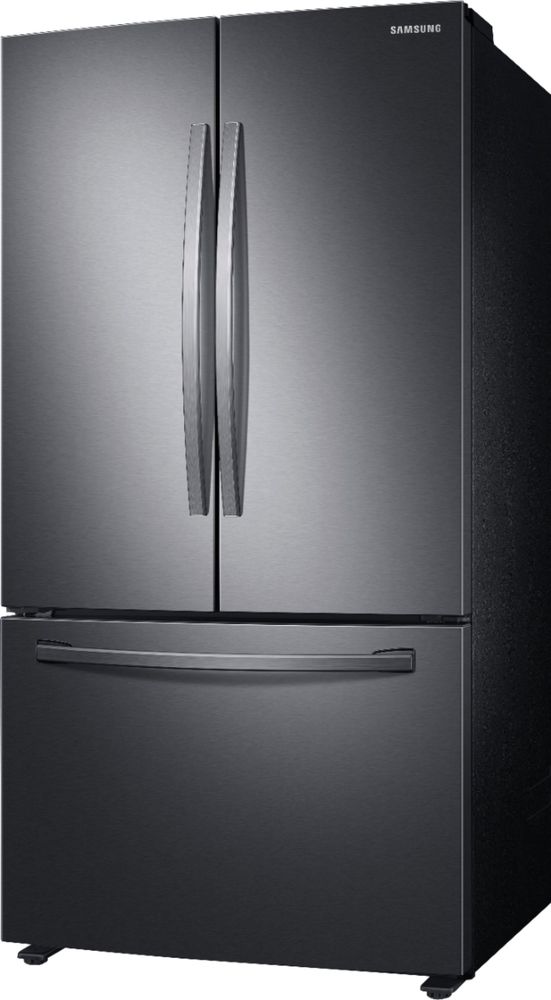 Left View: Samsung - Geek Squad Certi Refurb 25 cu. ft. Large Capacity 4-Door French Door Refrigerator with External Water & Ice Dispenser - Stainless steel