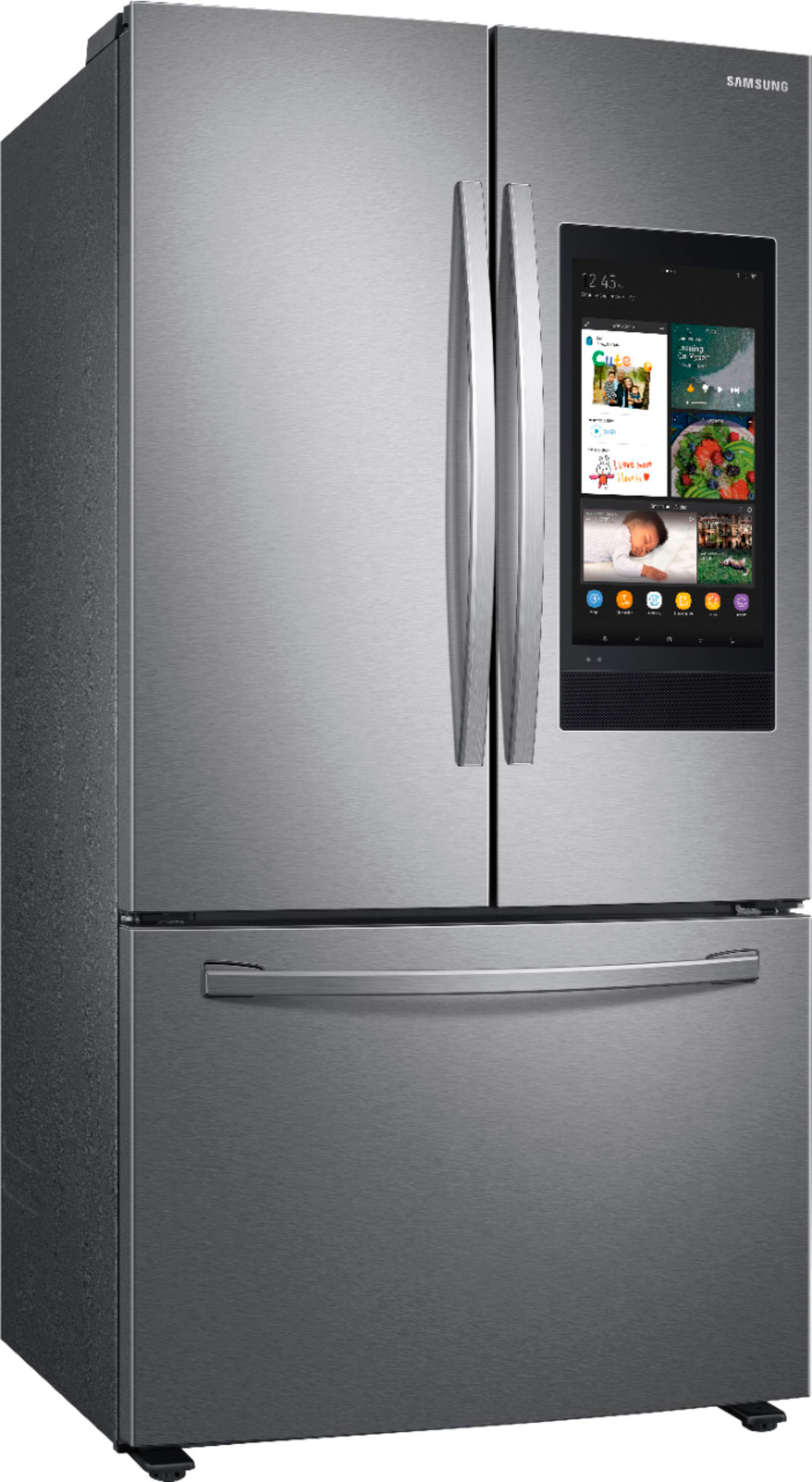 Angle View: Samsung - Geek Squad Certified Refurbished 28 cu. ft. 3-Door French Door Refrigerator with Family Hub™ - Stainless steel