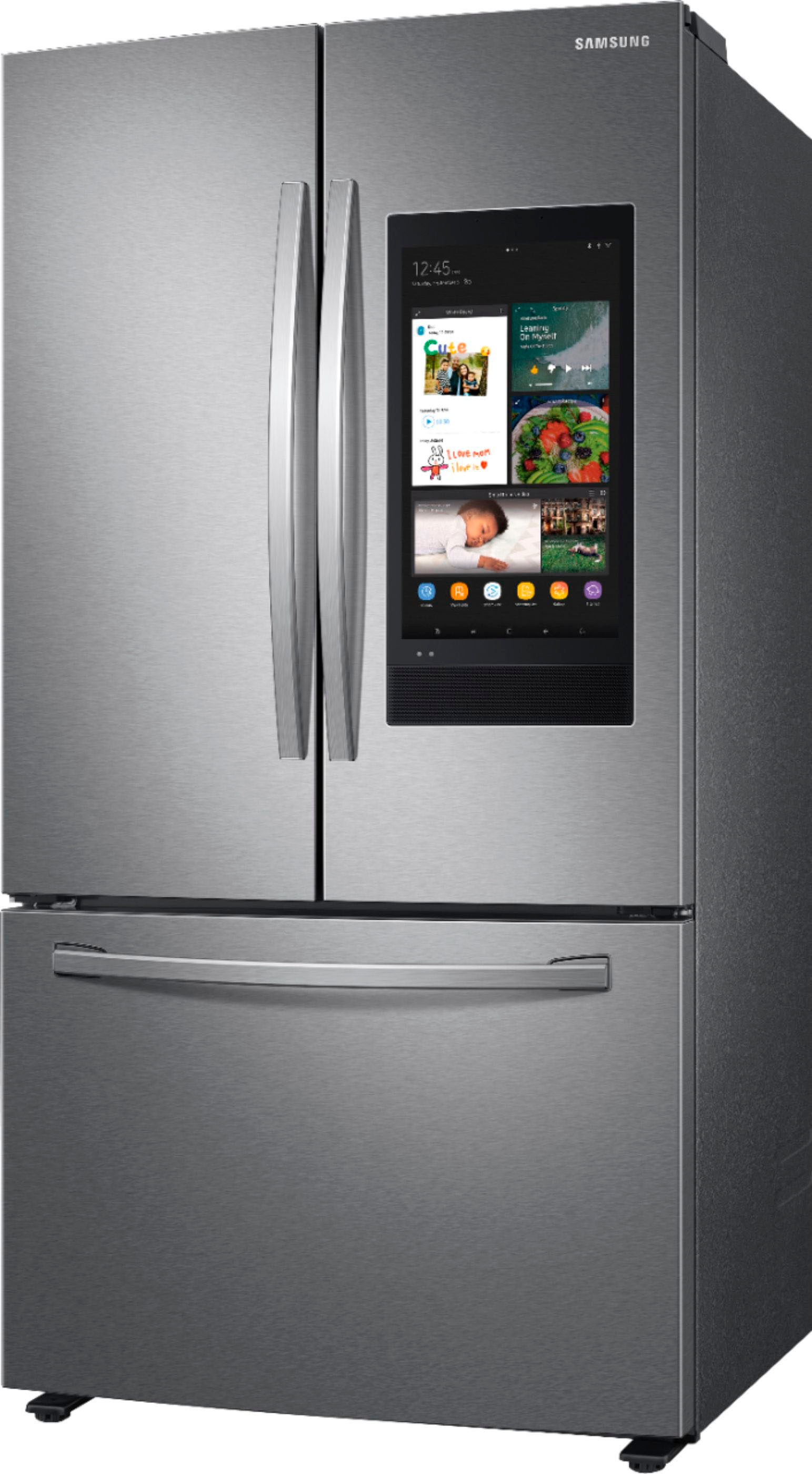 Left View: Samsung - Geek Squad Certified Refurbished 28 cu. ft. 3-Door French Door Refrigerator with Family Hub™ - Stainless steel