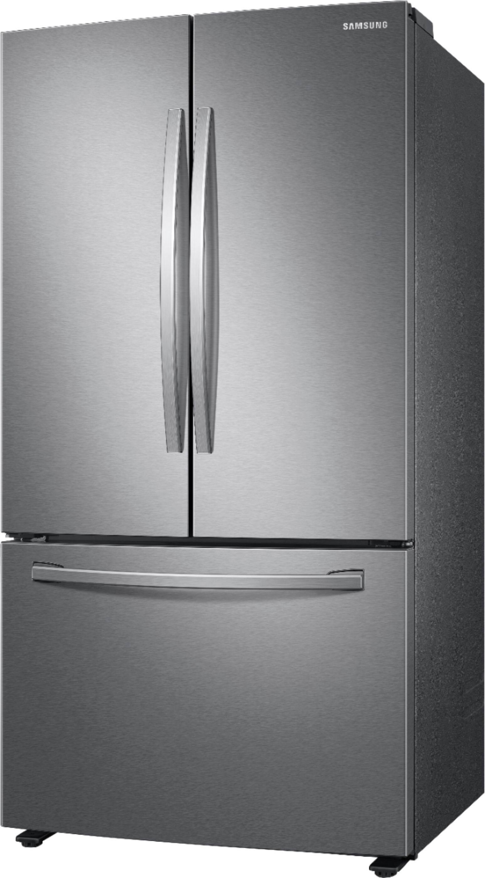 Left View: Samsung - Geek Squad Certified Refurbished 28 Cu. Ft. French Door Refrigerator - Stainless steel