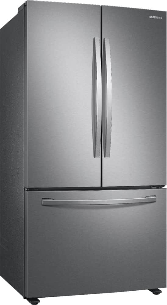 Angle View: Samsung - Geek Squad Certified Refurbished 28 cu. ft. Large Capacity 3-Door French Door Refrigerator with AutoFill Water Pitcher - Stainless steel