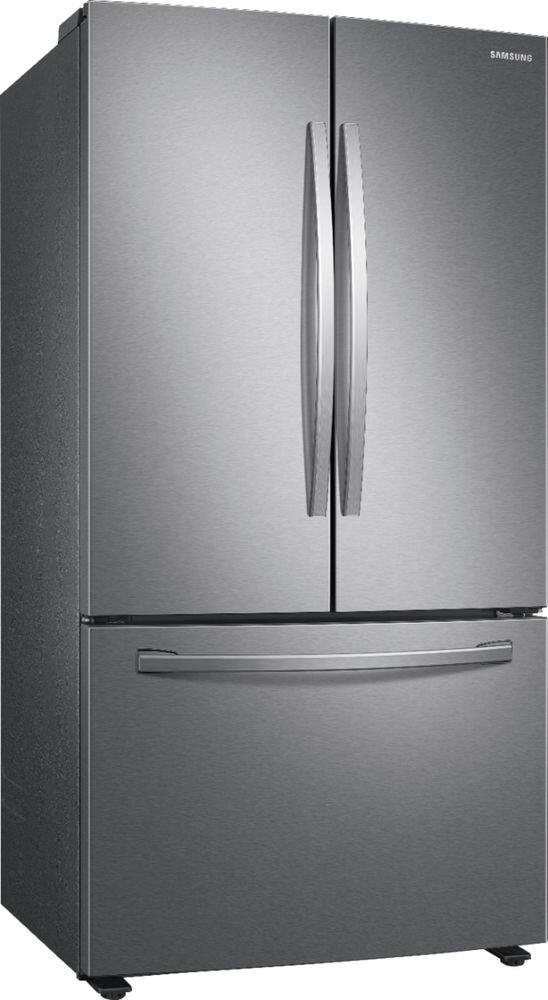 Angle View: Samsung - Geek Squad Certified Refurbished 28 cu. ft. Large Capacity 3-Door French Door Refrigerator with Internal Water Dispenser - Stainless steel