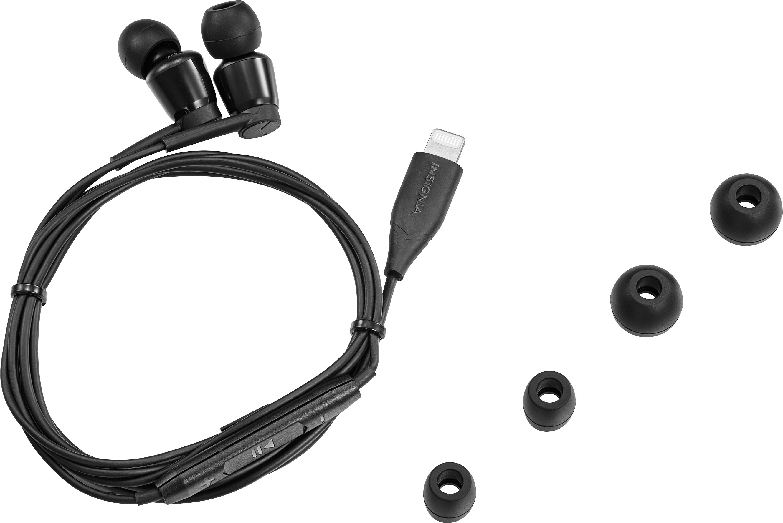 Angle View: Insignia™ - Lightning Wired Earbud Headphones - Black