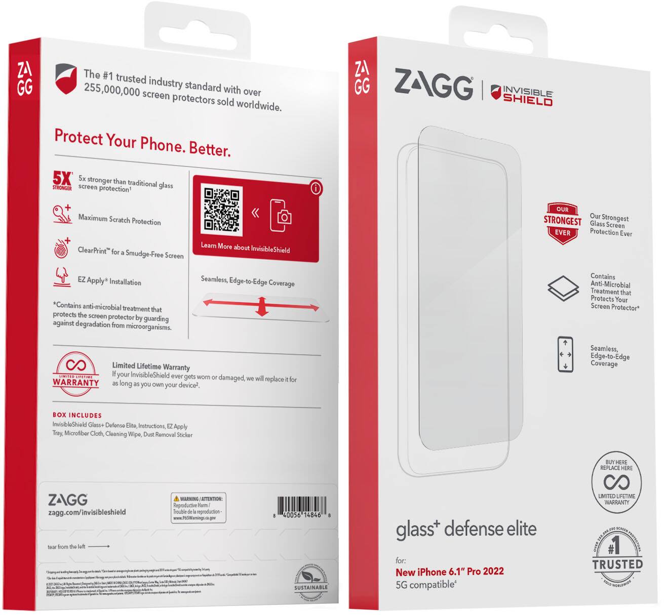 Alt View 11. ZAGG - InvisibleShield Glass+ Defense Elite Maximum Edge-to-Edge Impact & Scratch Screen Protector for Apple iPhone 14 Pro - Clear.