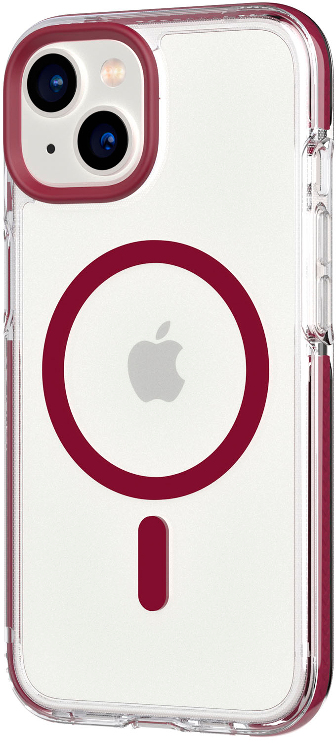 Angle View: Tech21 - EvoCrystal Case with MagSafe for Apple iPhone 14 - Burgundy