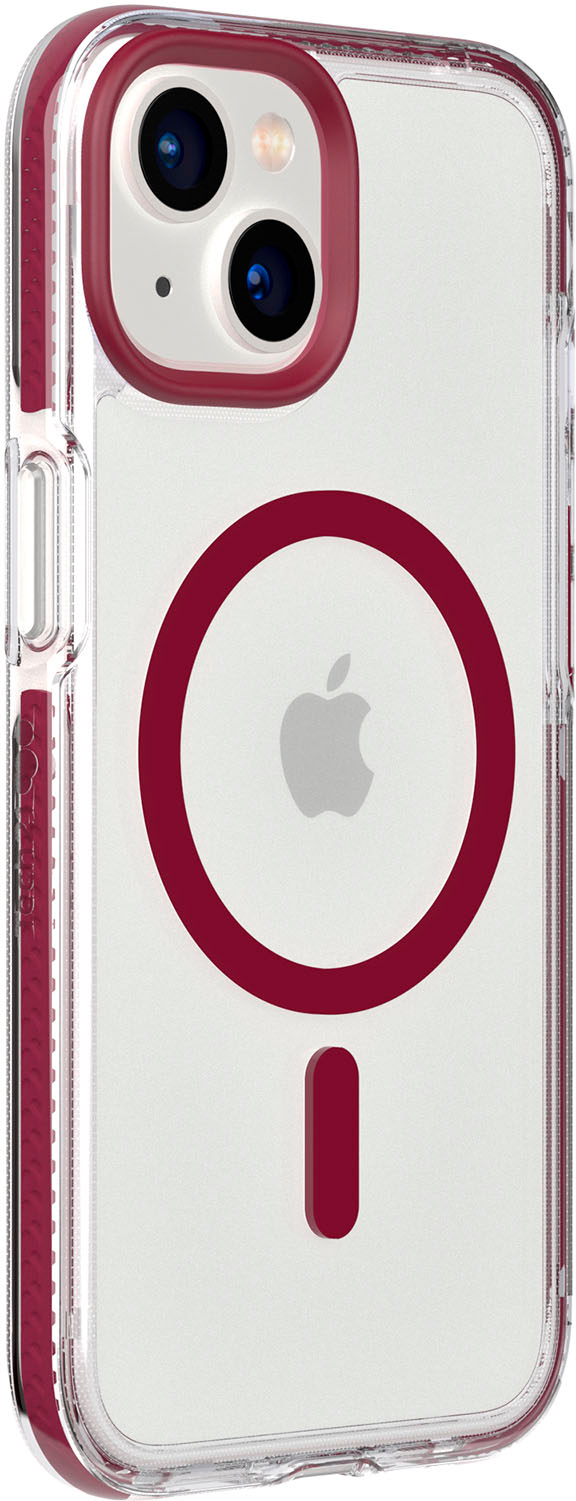 Left View: Tech21 - EvoCrystal Case with MagSafe for Apple iPhone 14 - Burgundy