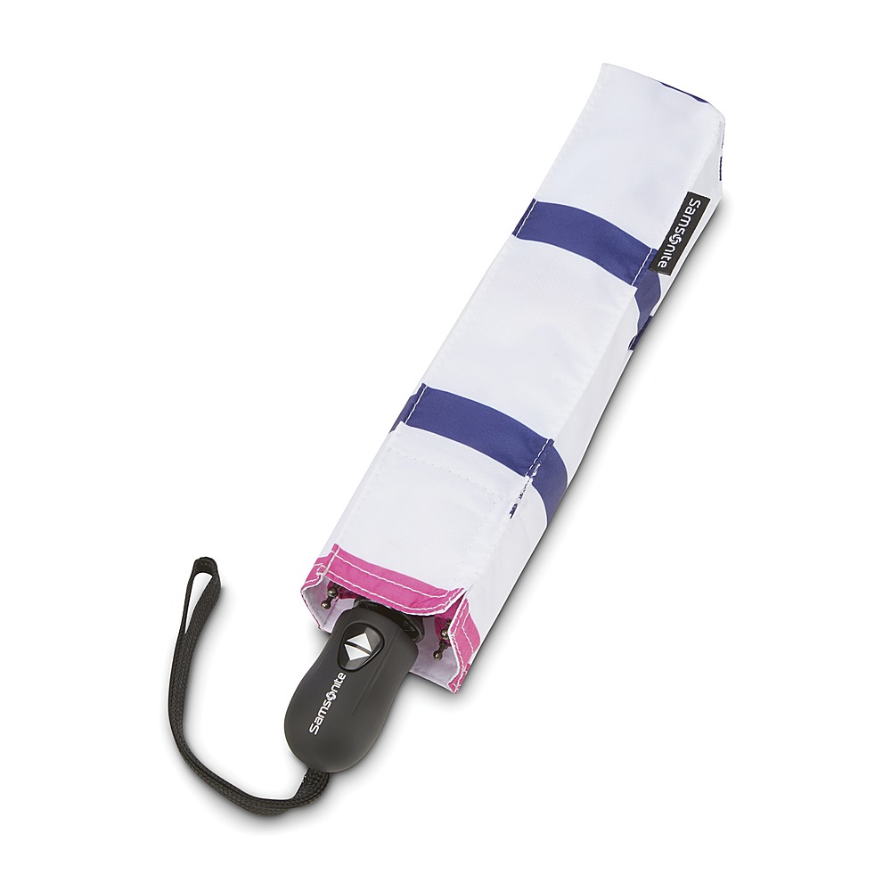 Angle View: Samsonite - Compact Auto Open/Close Umbrella - White/Blue/Pink Stripe