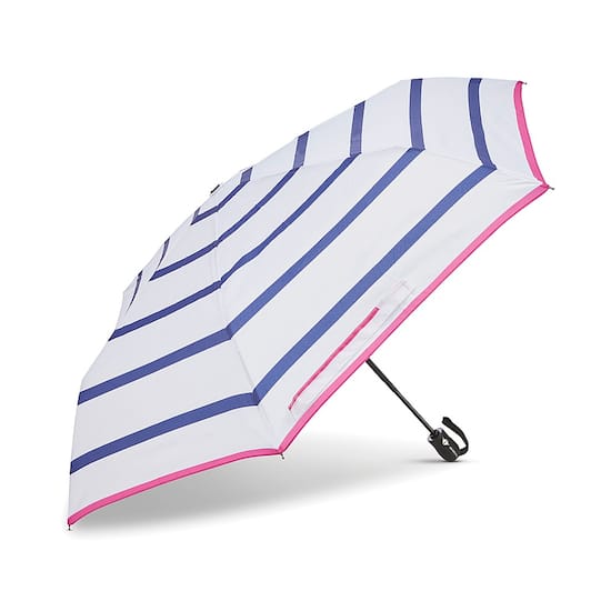 Samsonite Compact Auto Open Close Umbrella White Blue Pink Stripe