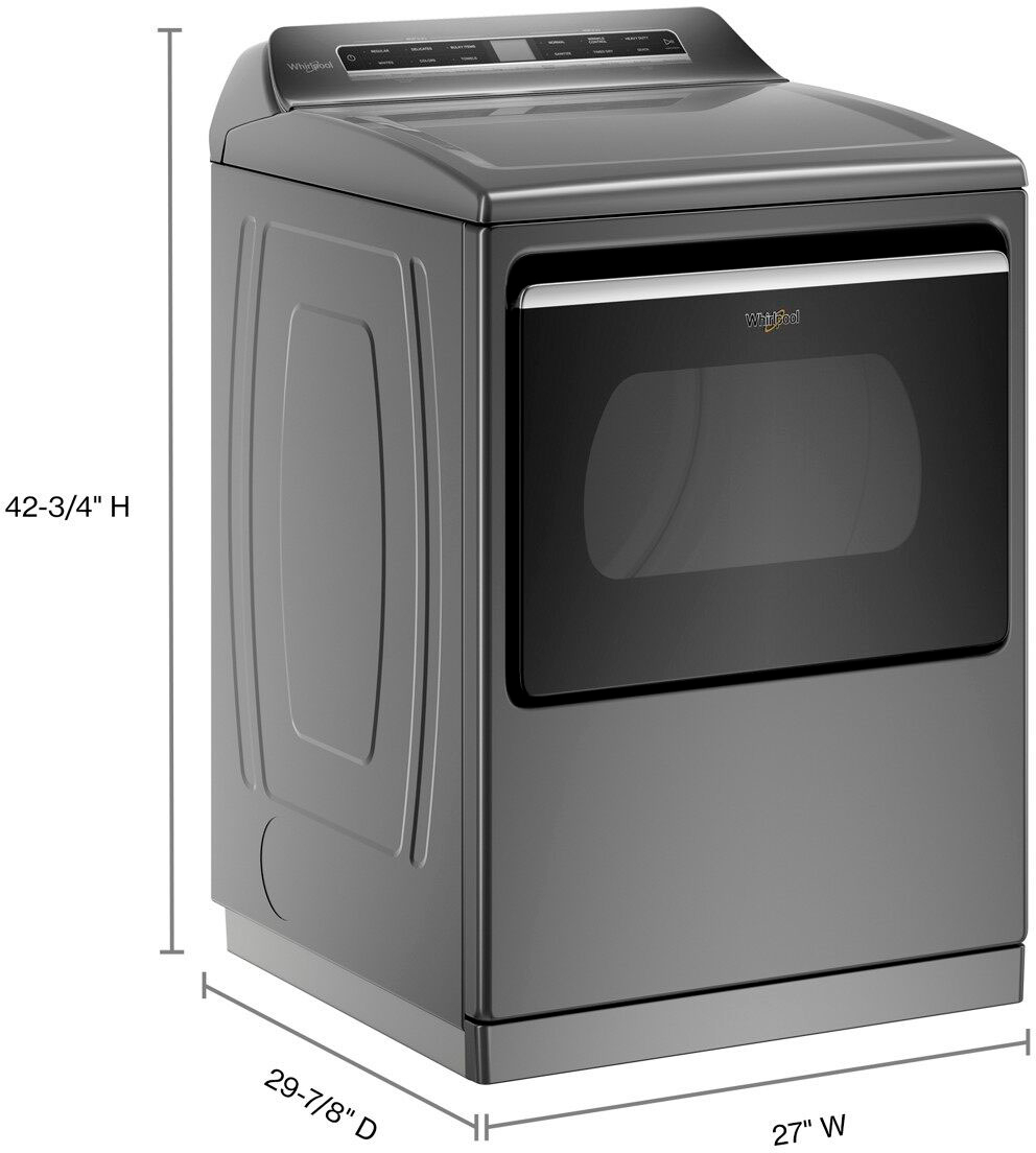 The image features a kitchen with a washer and dryer set. The washer is a large, metallic appliance with a black door, while the dryer is located next to it. The kitchen also includes a sink and a refrigerator. The advertisement for the washer and dryer emphasizes the smart features that help streamline the laundry routine and keep the day moving.