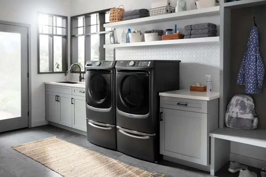 Alt View 16. Maytag - 4.5 Cu. Ft. High-Efficiency Stackable Front Load Washer with Steam and Fresh Spin - Volcano Black.