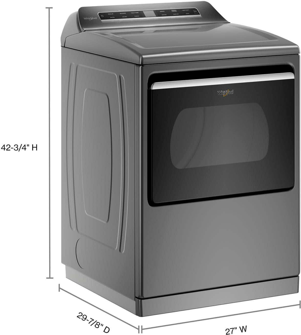 Angle. Whirlpool - 7.4 Cu. Ft. Smart Electric Dryer with Steam and Advanced Moisture Sensing - Chrome Shadow.