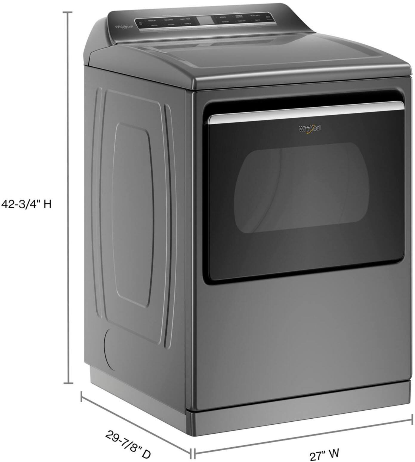 Angle. Whirlpool - 7.4 Cu. Ft. Smart Electric Dryer with Steam and Advanced Moisture Sensing - Chrome Shadow.