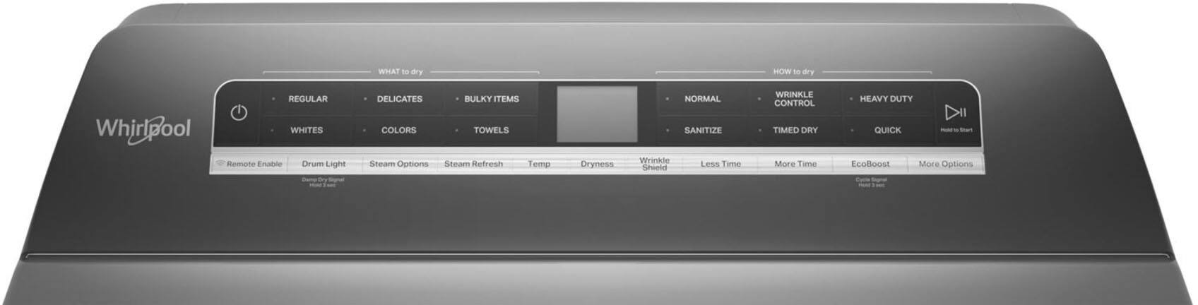 Left. Whirlpool - 7.4 Cu. Ft. Smart Electric Dryer with Steam and Advanced Moisture Sensing - Chrome Shadow.