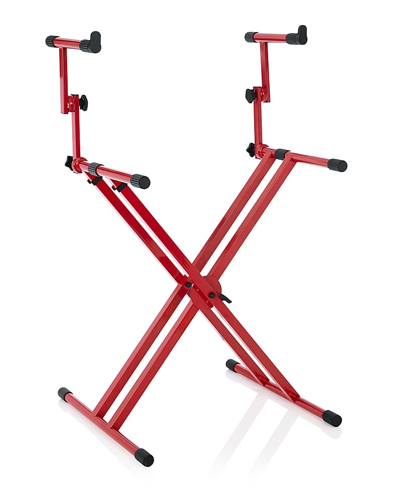 Left View: Gator Frameworks - Heavy-Duty 2-Tier X Stylee Keyboard Stand - Red