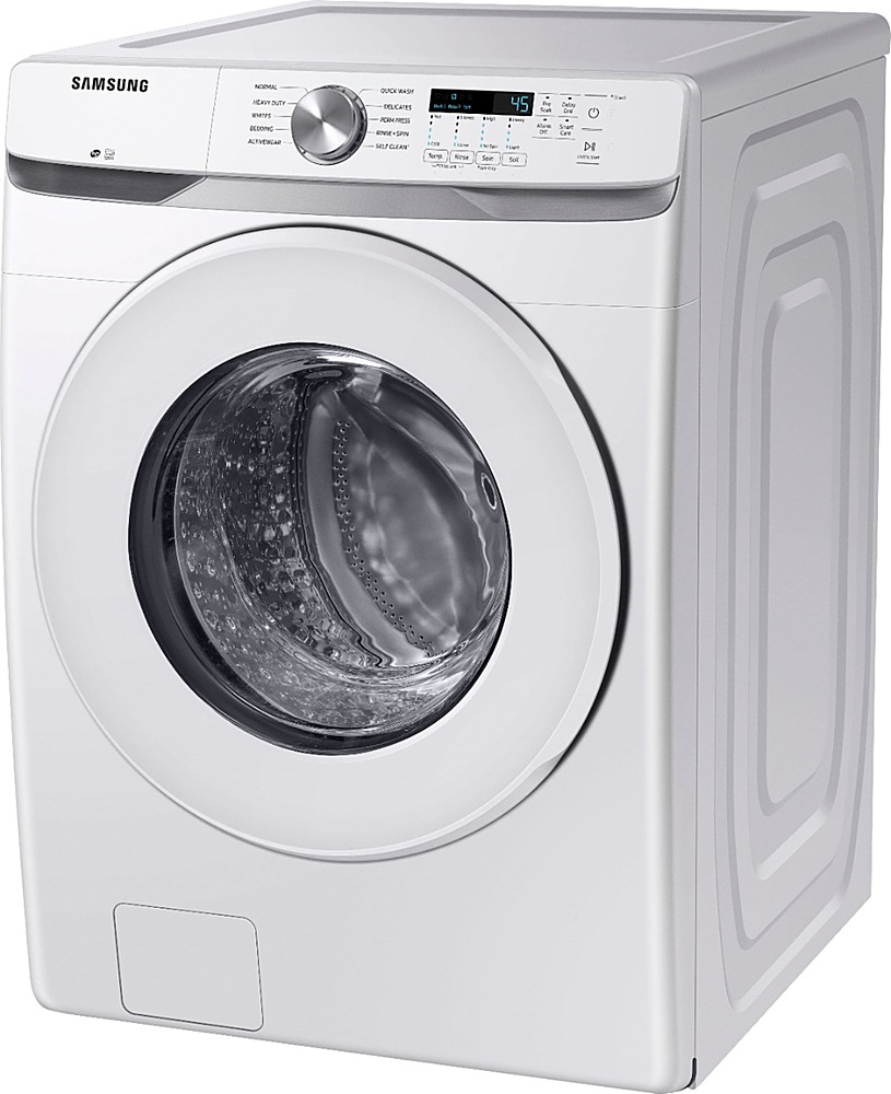 Left View: Samsung - Geek Squad Certified Refurbished 2.2 Cu. Ft. High Efficiency Stackable Front Load Washer with Steam - White