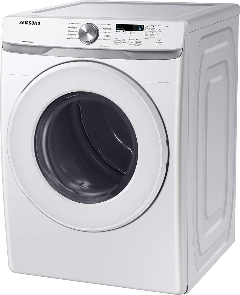 Left View: Samsung - Geek Squad Certified Refurbished7.5 Cu. Ft. Stackable Gas Dryer with Sensor Dry - White