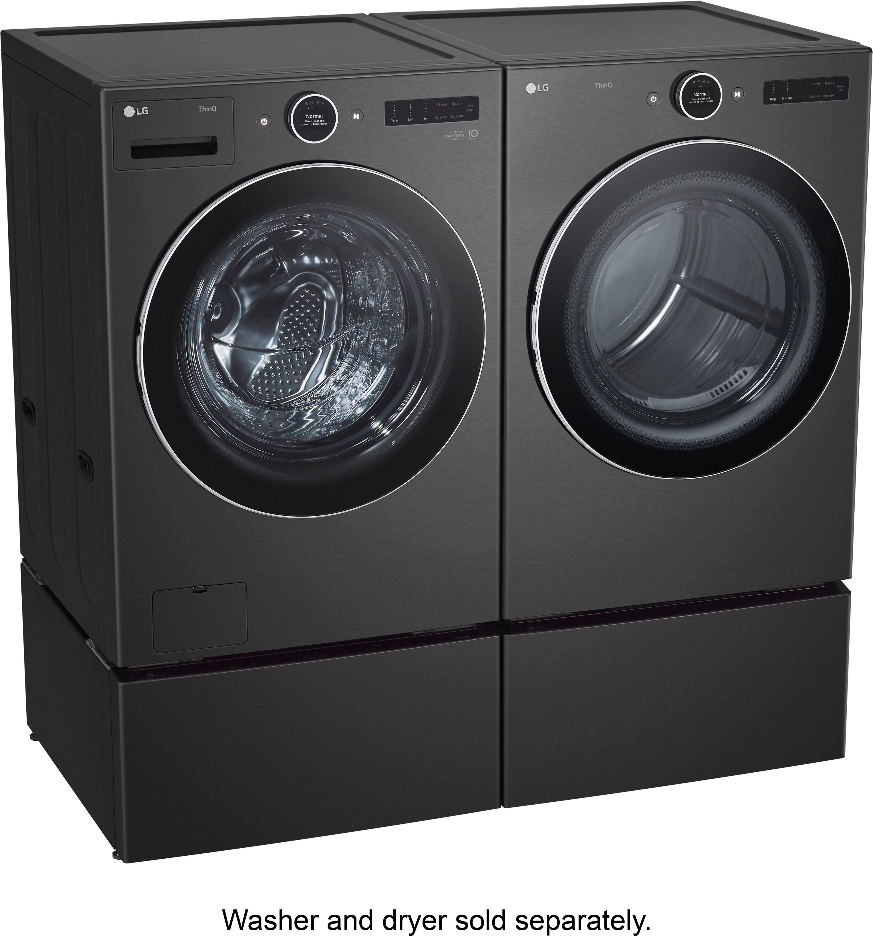 LG LGWADREB89001 Side-by-Side on Storage Drawer Pedestal Washer & Dryer Set  with Front Load Washer and Electric Dryer in Black Steel