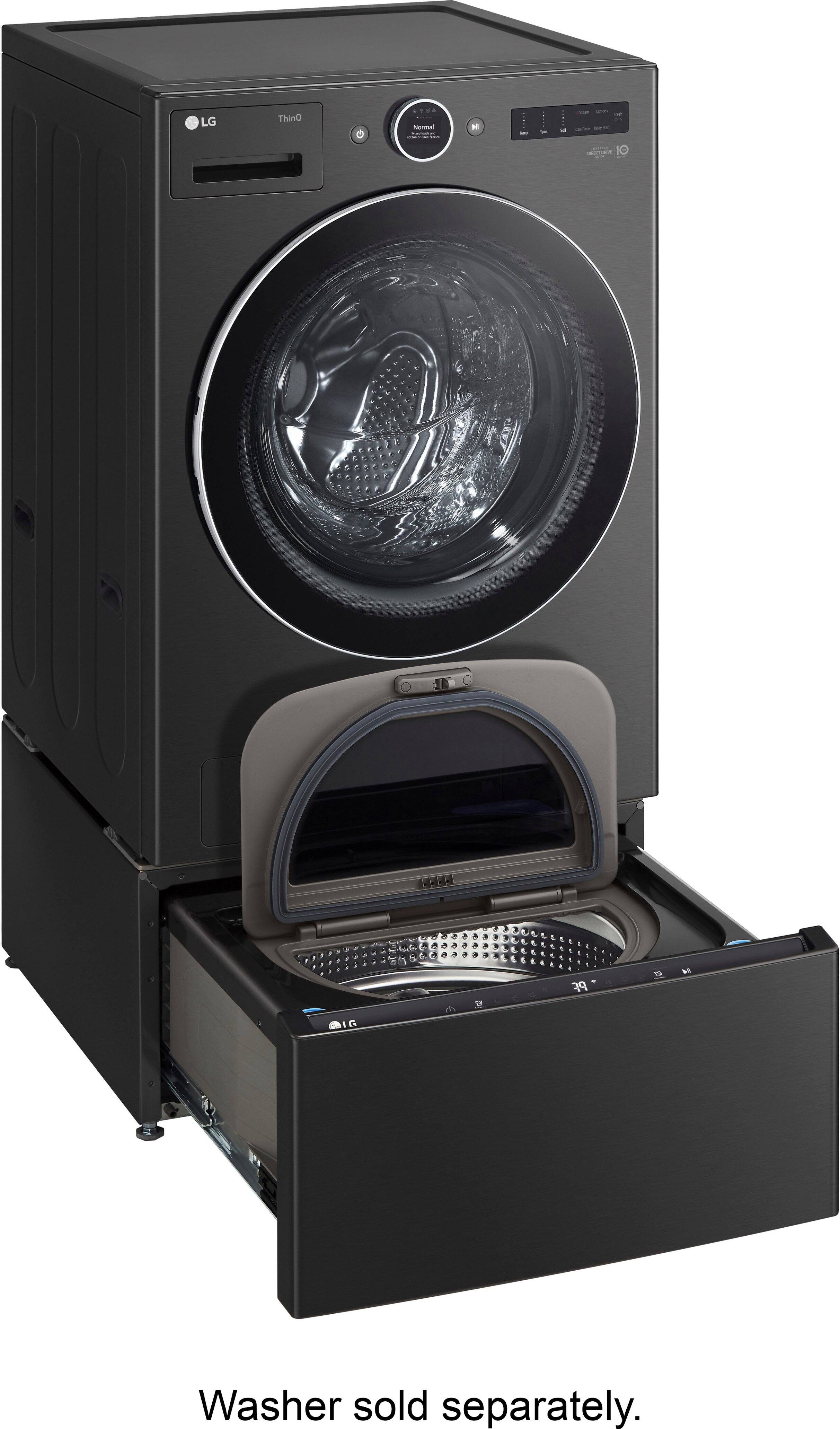 Alt View 17. LG - SideKick 1.0 Cu. Ft. High-Efficiency Smart Top Load Pedestal Washer - Black Steel.