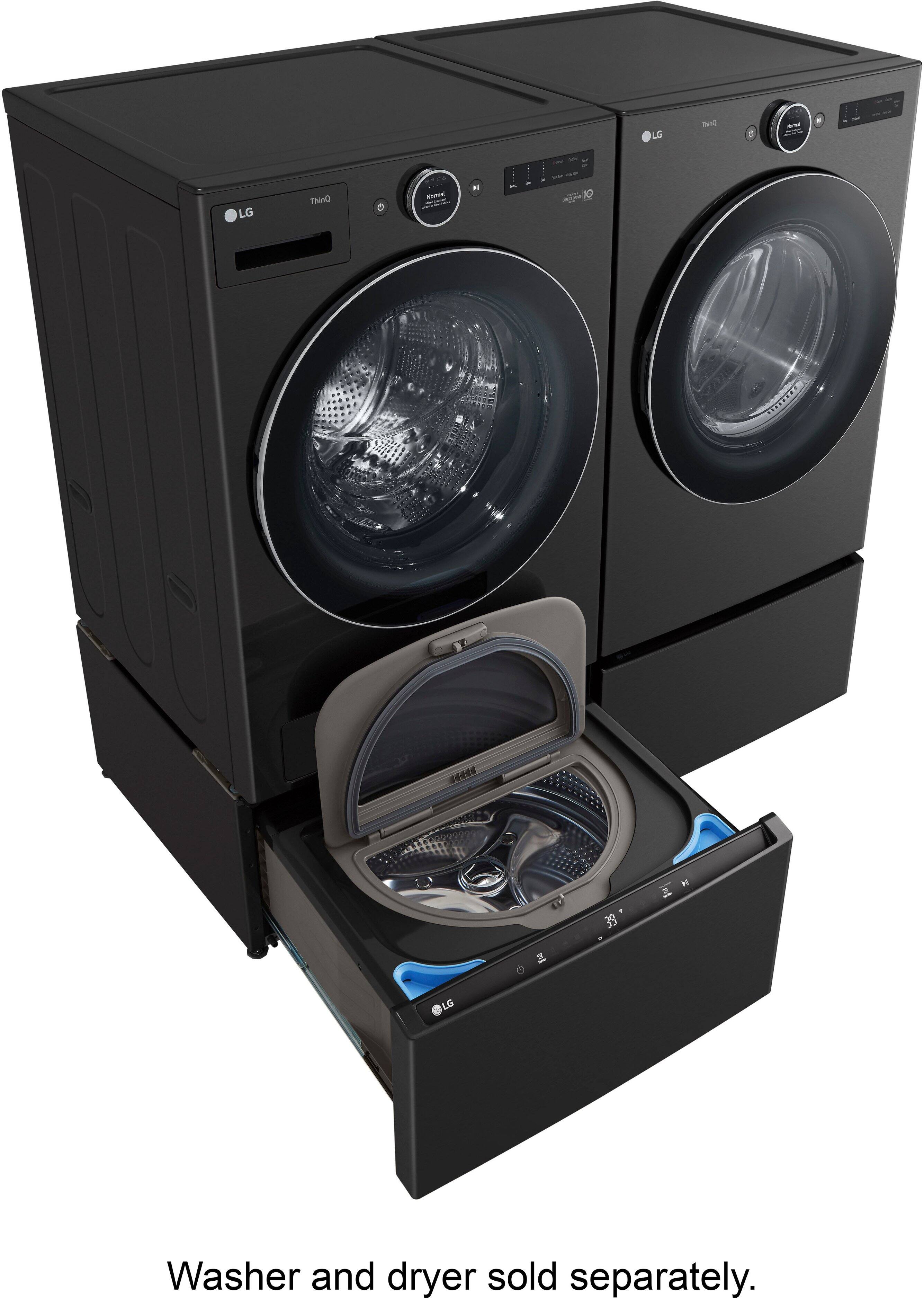 Alt View 22. LG - SideKick 1.0 Cu. Ft. High-Efficiency Smart Top Load Pedestal Washer - Black Steel.