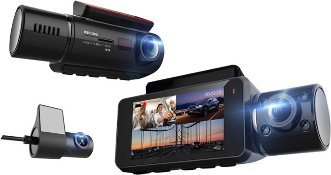 Rexing - V33 3 Channel 1440p+1440p+1440p Resolution Dashcam with Front, Cabin and rear camera, GPS, Mobile App, Parking Monitor - Black_1