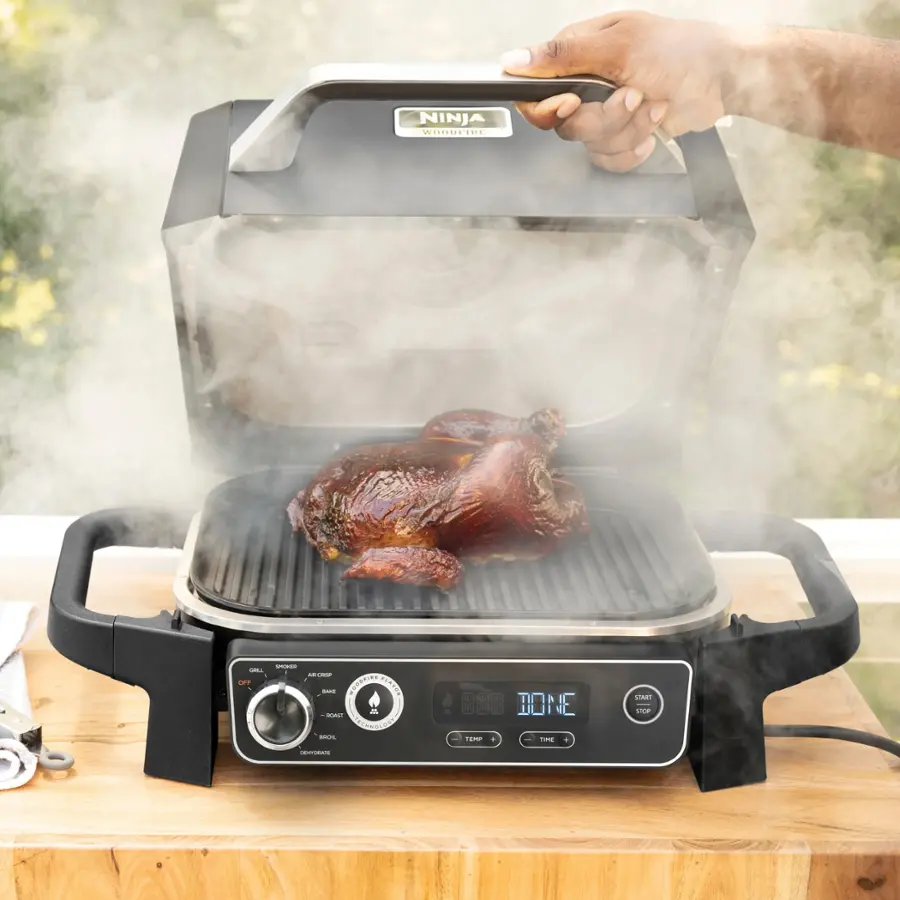 Alt View 14. Ninja - Woodfire Outdoor Grill & Smoker, 7-in-1 Master Grill, BBQ Smoker, & Outdoor Air Fryer with Woodfire Technology - Grey.