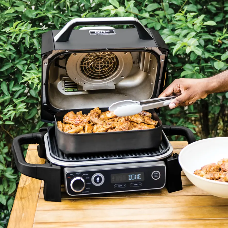 Alt View 15. Ninja - Woodfire Outdoor Grill & Smoker, 7-in-1 Master Grill, BBQ Smoker, & Outdoor Air Fryer with Woodfire Technology - Grey.