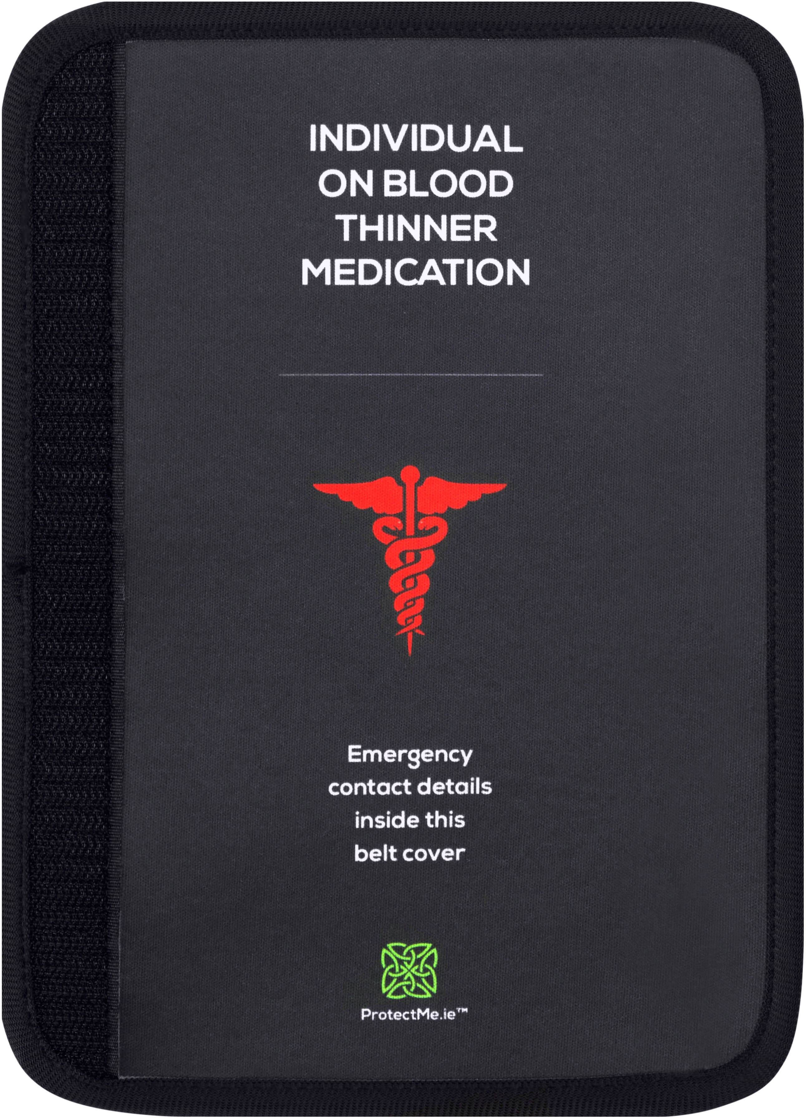 Angle. Protect Me - Seatbelt Cover - Individual with Blood Thinner Medication - Black.