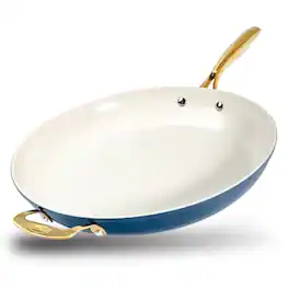 Gotham Steel - 14'' Ultra Nonstick Ceramic Family Pan with Helper Handle - Navy