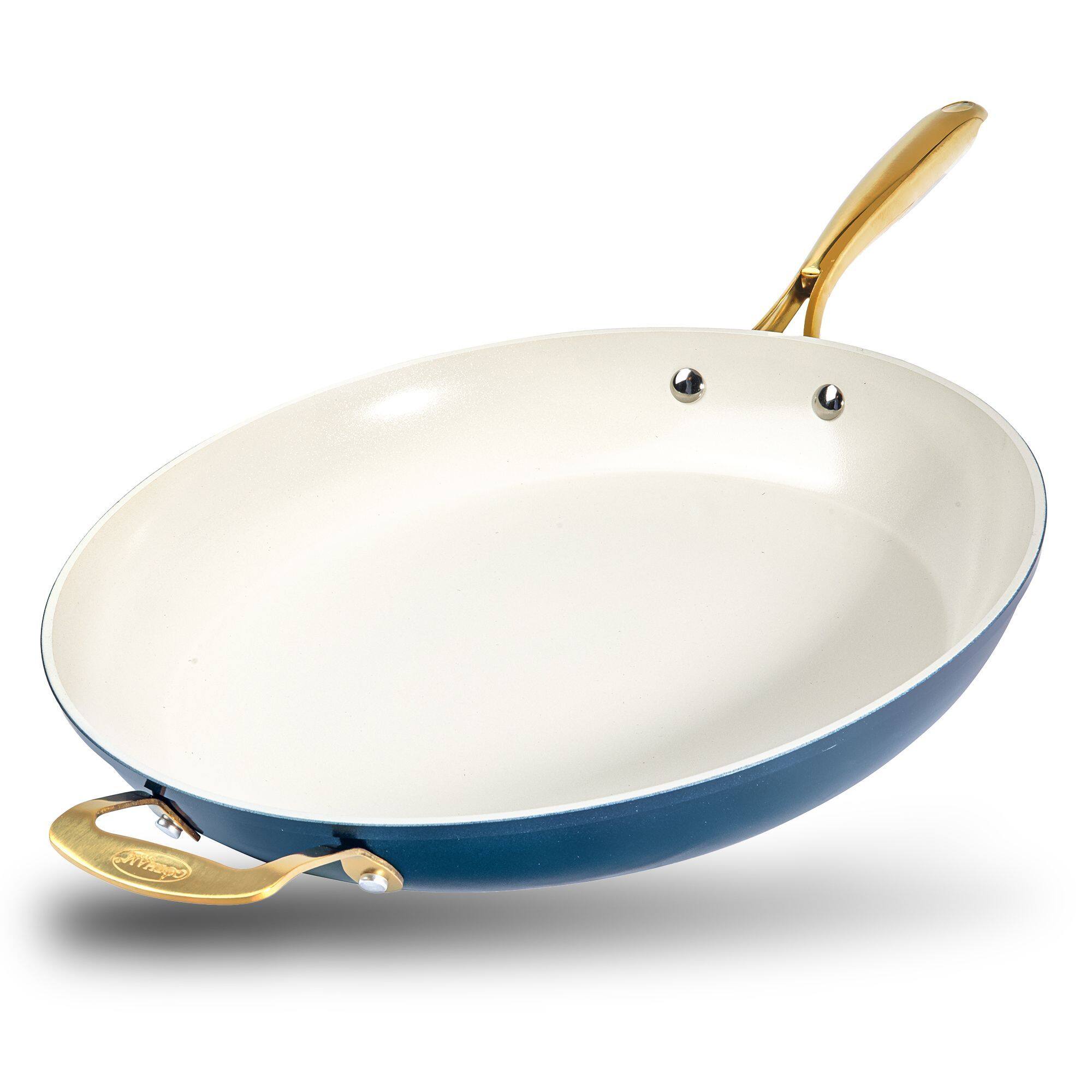 Gotham Steel - 14'' Ultra Nonstick Ceramic Family Pan with Helper Handle - Navy