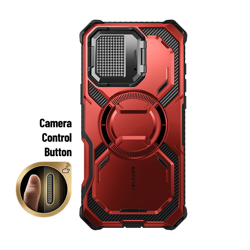 i-Blason - Armorbox Case for iPhone 16 Plus – MagSafe, Kickstand, Screen Protector, Military-Grade - Metallic Red
