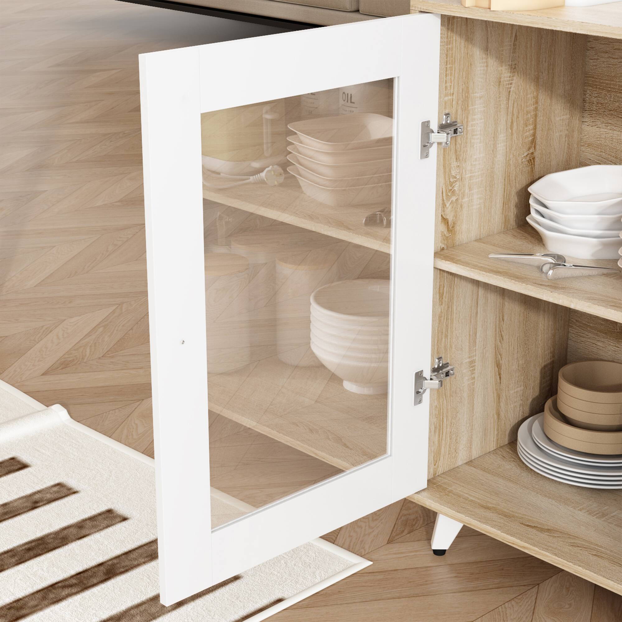 Alt View 4. FUFU & GAGA - FUFU&GAGA Modern Kitchen Storage Hutch: All - in - One Organizer for Contemporary Kitchens - White & Wooden.