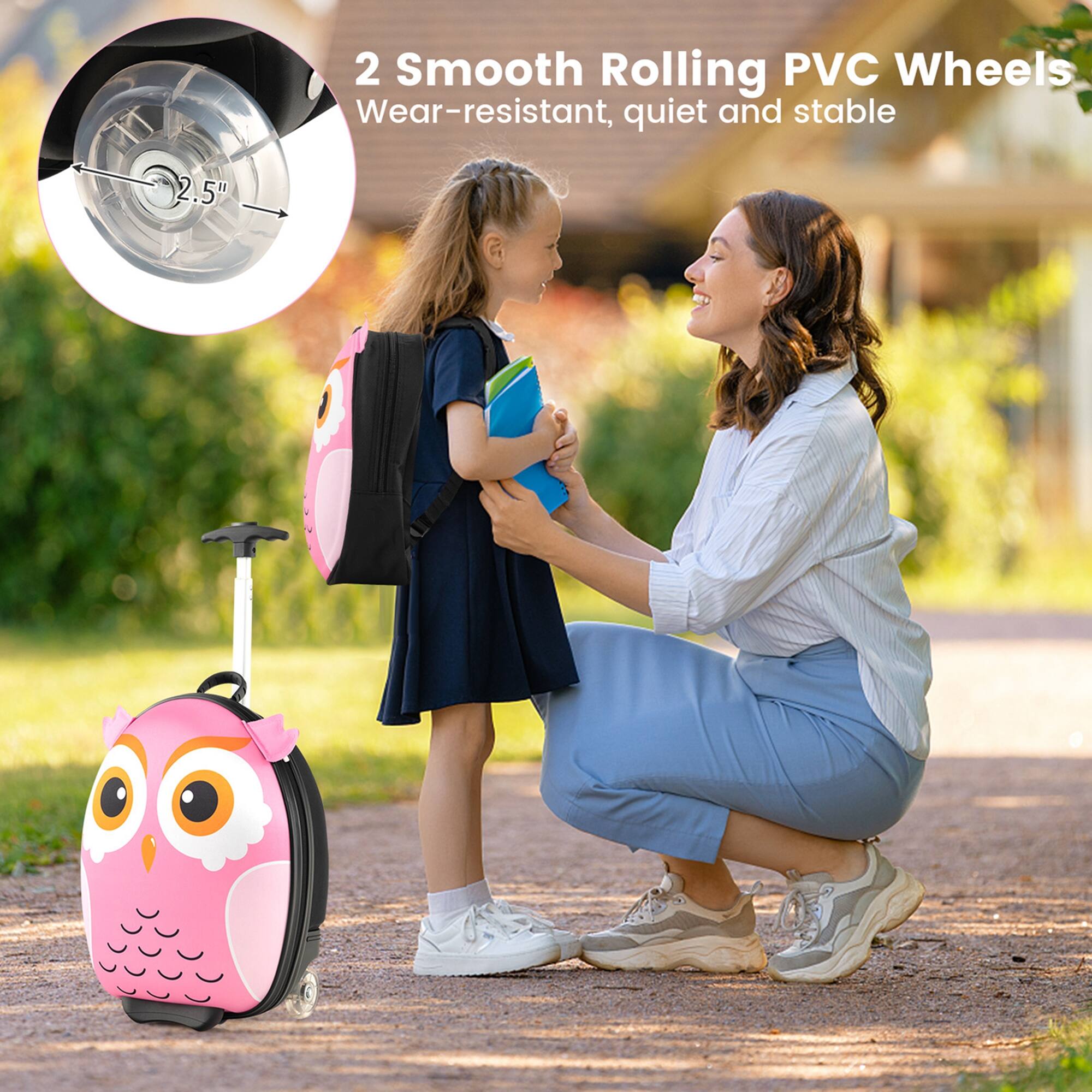 The text on the image reads: "2 Smooth Rolling PVC Wheels Wear-resistant, quiet and stable 2.5".