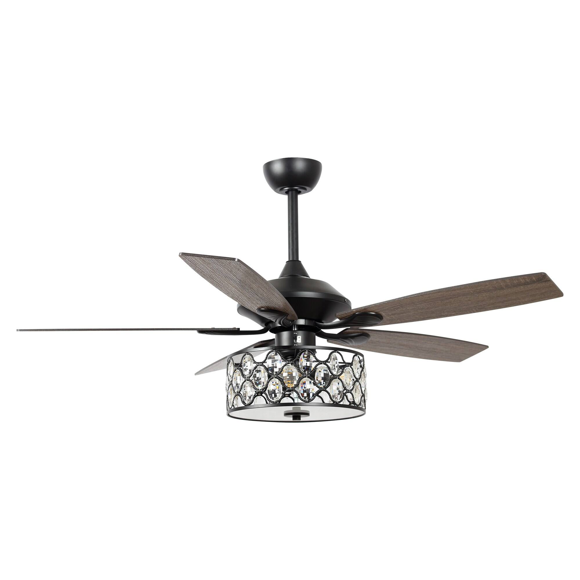 Alt View 8. Parrot Uncle - 52" Modern Silver 5-Blade Crystal Ceiling Fan with Remote Control - Black.