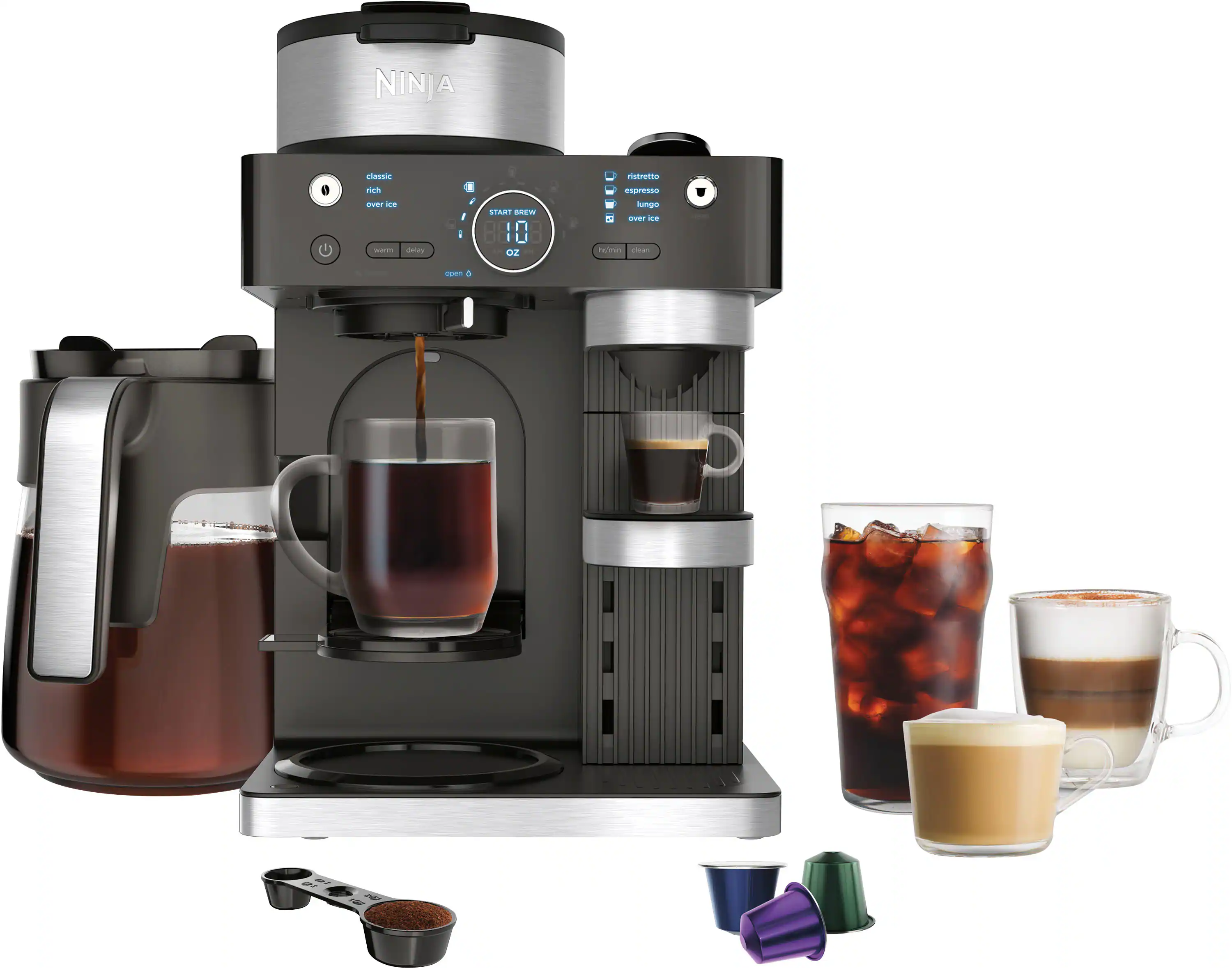 Front. Ninja - Espresso & Coffee Barista System, Single Serve & Nespresso, with 12-Cup Carafe, 4 Styles with Ristretto - Black.
