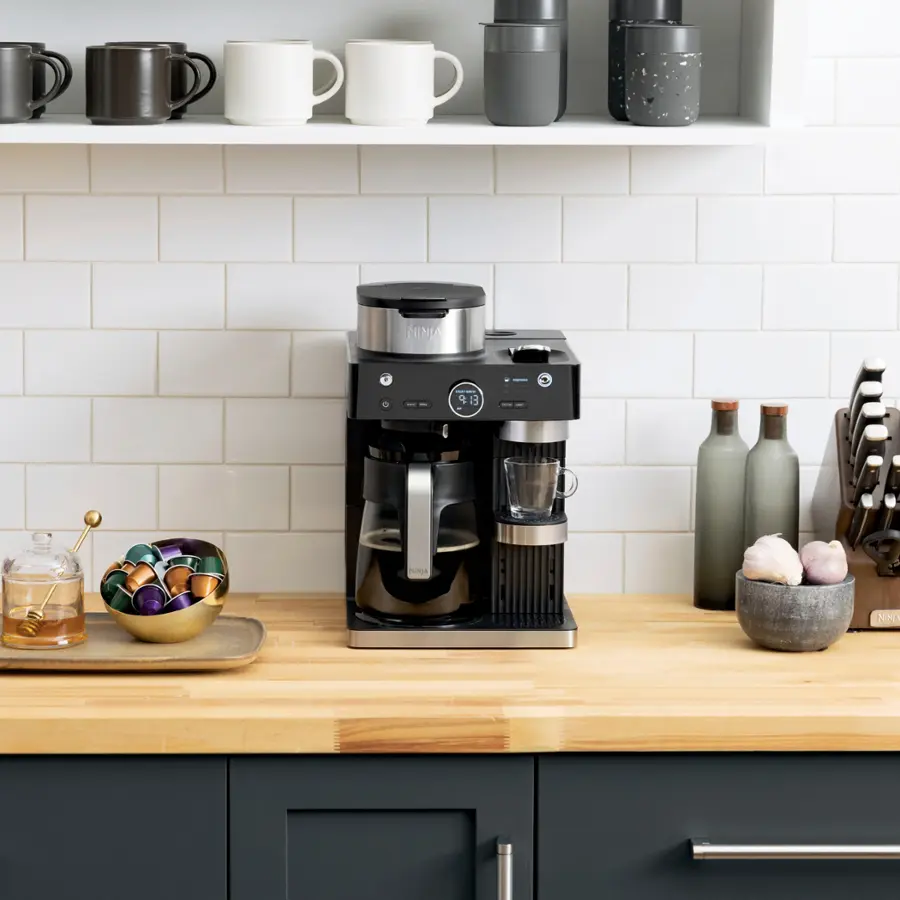 Alt View 18. Ninja - Espresso & Coffee Barista System, Single Serve & Nespresso, with 12-Cup Carafe, 4 Styles with Ristretto - Black.