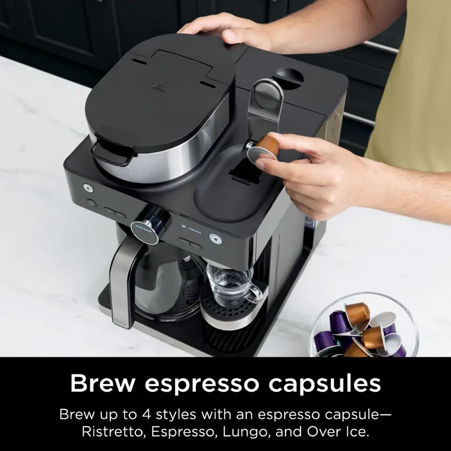 Brew espresso capsules: Brew up to 4 styles with an espresso capsule - Ristretto, Espresso, Lungo, and Over Ice.