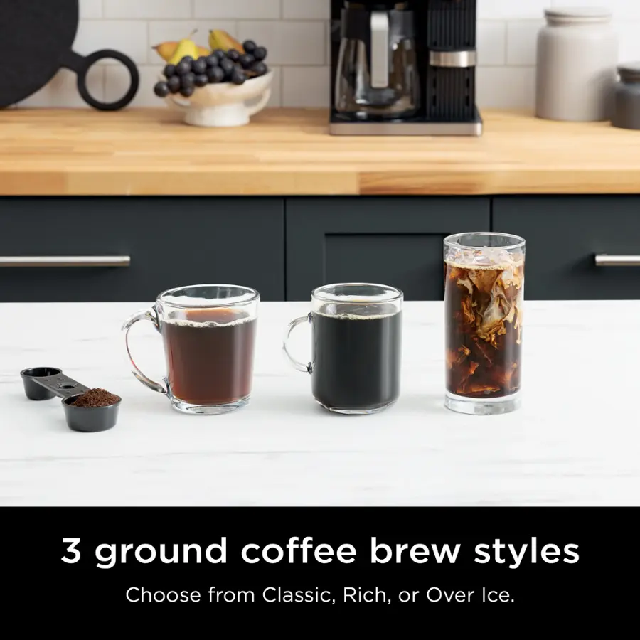 3 ground coffee brew styles Choose from Classic, Rich, or Over Ice.