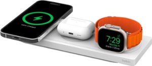 Belkin - MagSafe 3-in-1 Wireless Charging Pad - Fast Wireless Charging for Apple Watch, iPhone 15, 14, 13 & 12 series, & AirPods - White - Front_Zoom
