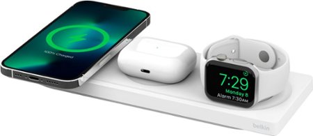 Belkin - MagSafe 3-in-1 Wireless Charging Pad - Fast Wireless Charging for Apple Watch, iPhone 15, 14, 13 & 12 series, & AirPods - White
