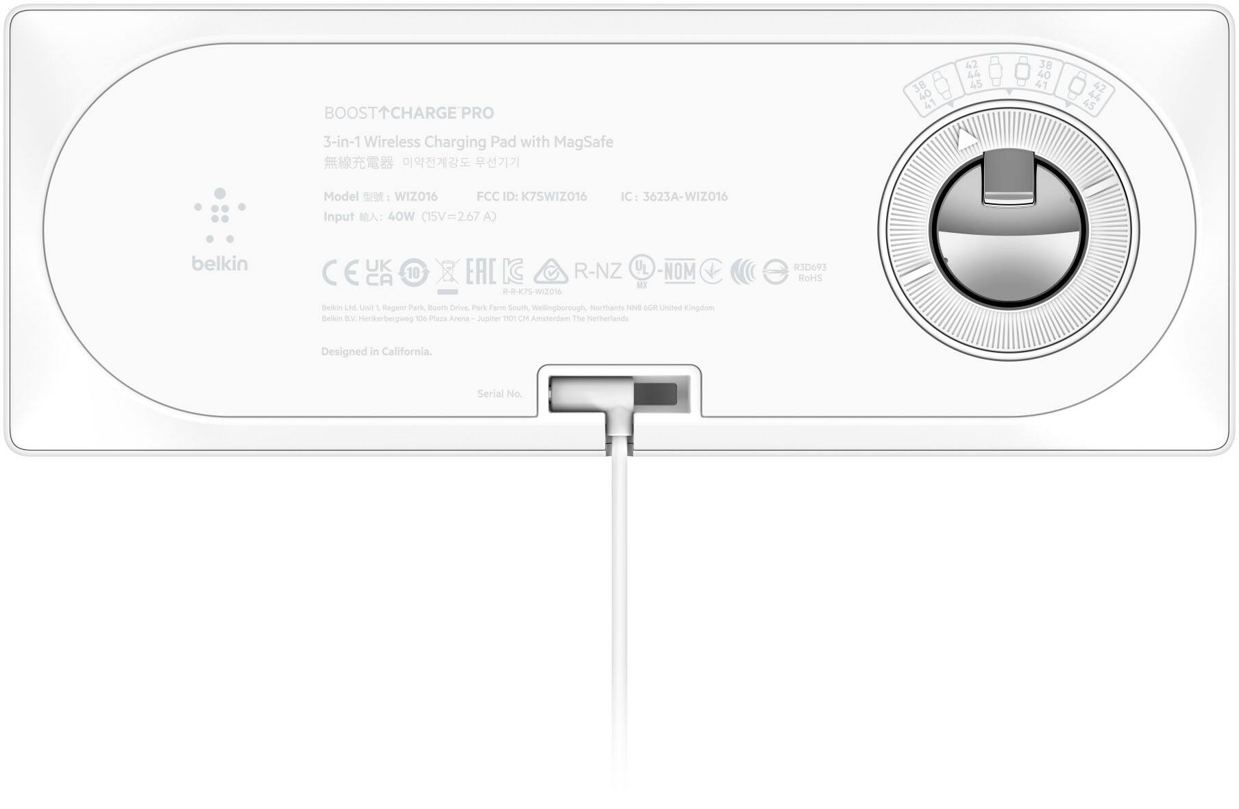 Alt View 19. Belkin - MagSafe 3-in-1 Wireless Charging Pad - Fast Wireless Charging for Apple Watch, iPhone 15, 14, 13 & 12 series, & AirPods - White.