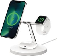 Belkin - MagSafe 3-in-1 Wireless Charging Stand - 2ND GEN with Faster Apple Watch Charging- iPhone 15, 14 & 13 series & AirPods - White - Front_Zoom