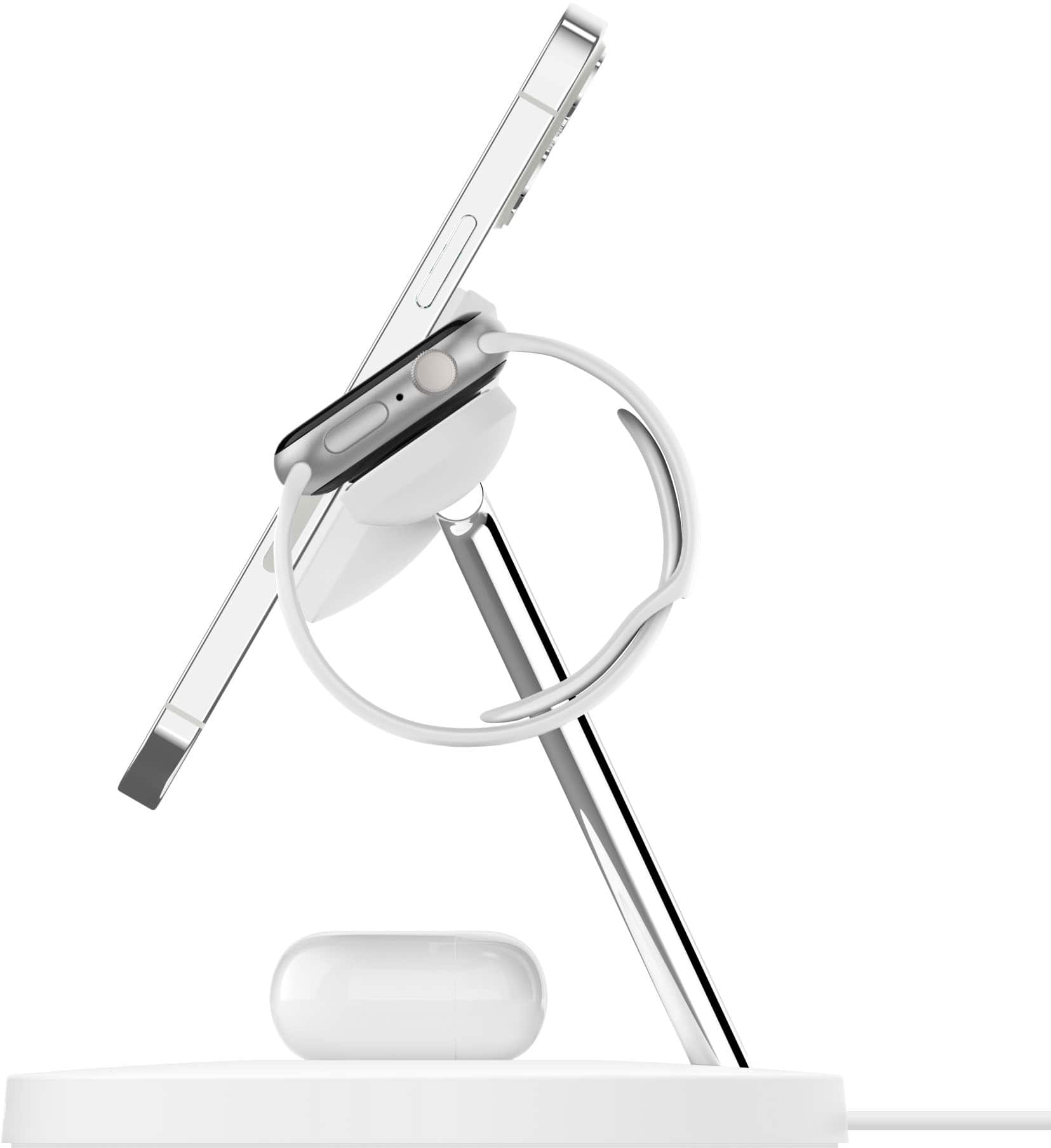 Alt View 16. Belkin - MagSafe 3-in-1 Wireless Charging Stand - 2ND GEN with Faster Apple Watch Charging- iPhone 15, 14 & 13 series & AirPods - White.