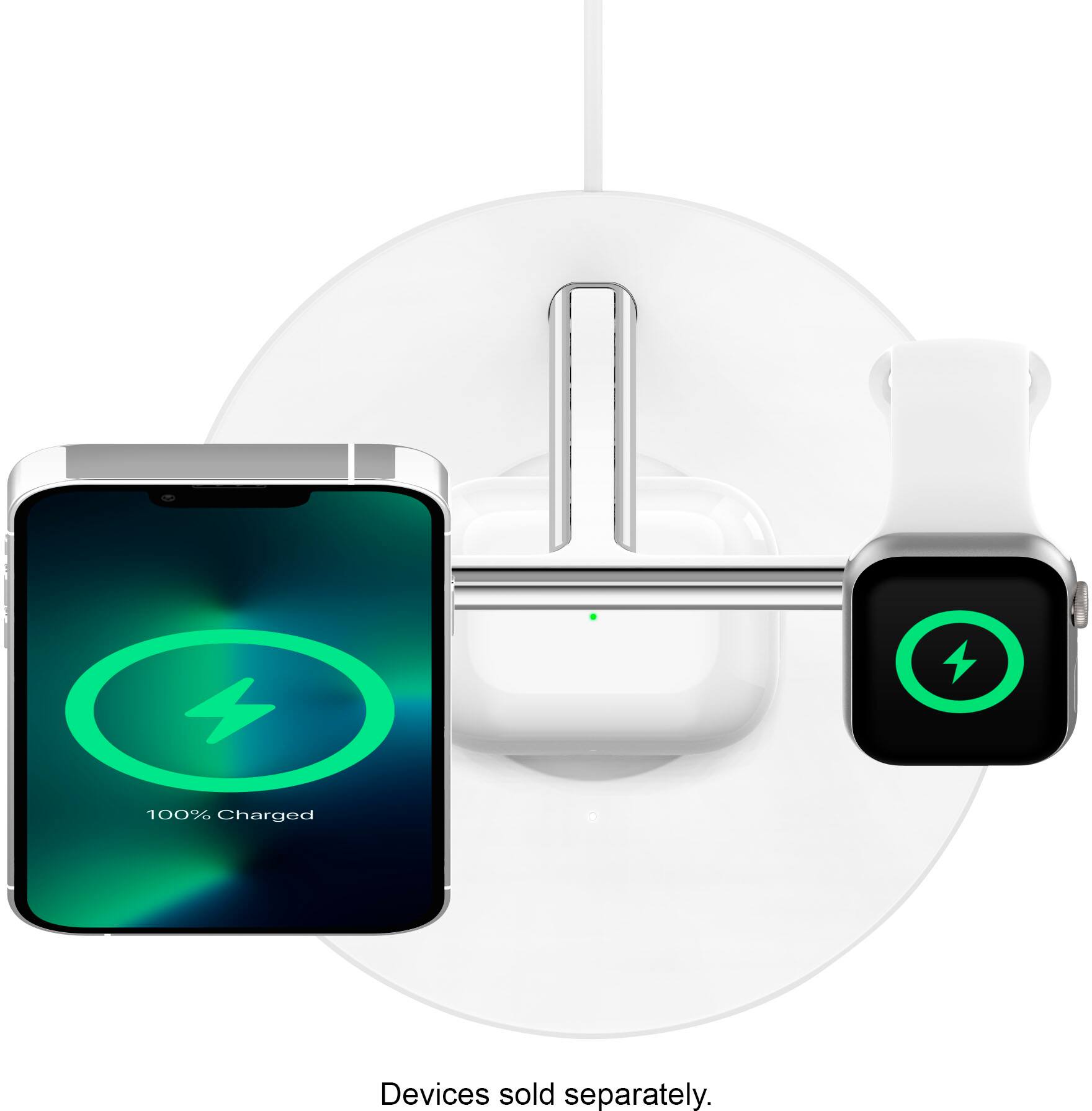 Alt View 18. Belkin - MagSafe 3-in-1 Wireless Charging Stand - 2ND GEN with Faster Apple Watch Charging- iPhone 15, 14 & 13 series & AirPods - White.