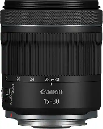 Front. Canon - RF 15-30mm F4.5-6.3 IS STM Ultra-Wide Angle Zoom Lens for EOS R-Series Cameras - Black.