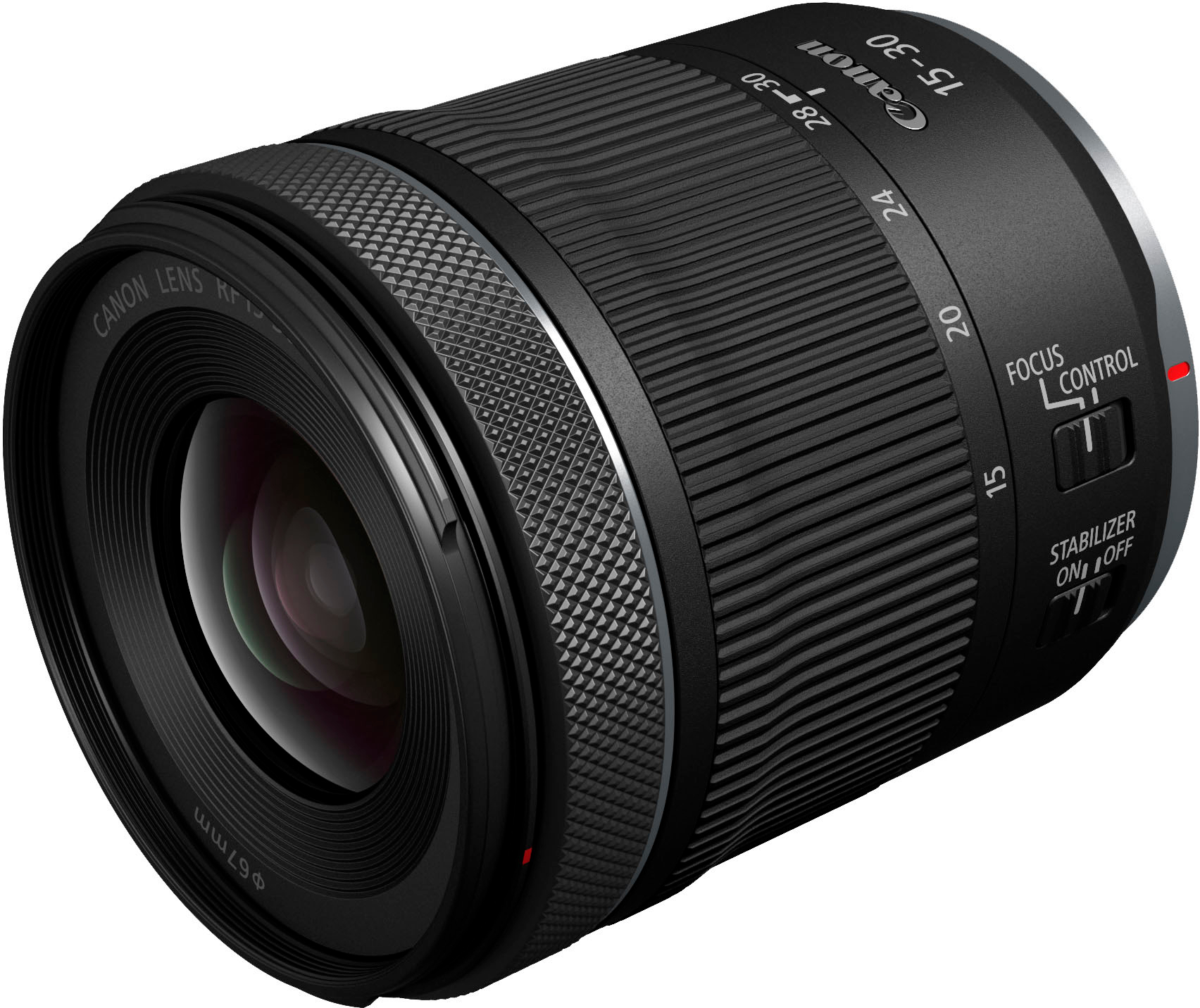 Left View: Canon - RF 15-30mm f/4.5-6.3 IS STM Ultra-Wide Angle Zoom Lens - Black
