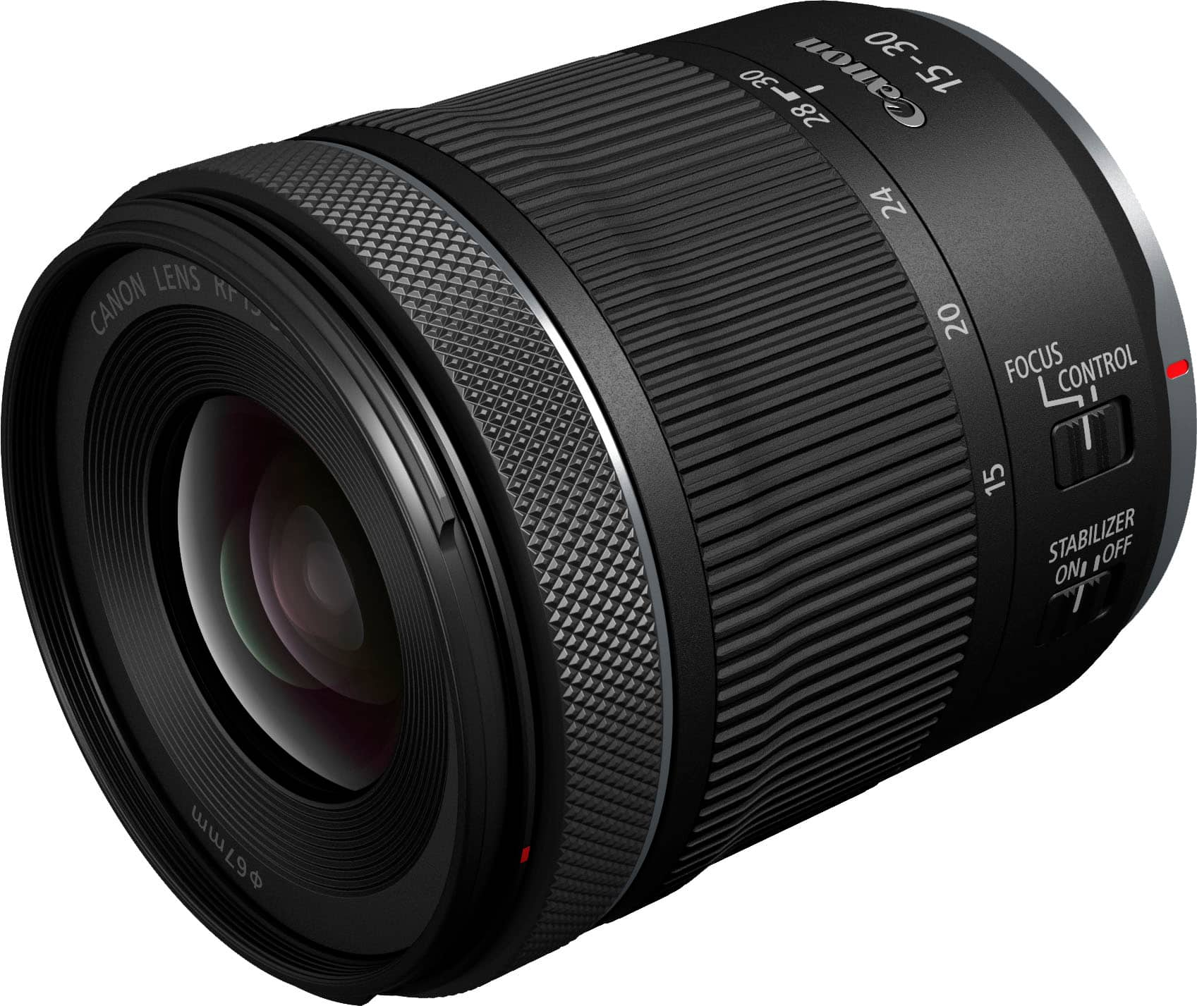 Left View: Canon - RF 15-30mm f/4.5-6.3 IS STM Ultra-Wide Angle Zoom Lens - Black