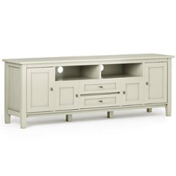 Simpli Home - Warm Shaker solid wood 72 in Wide TV Media Stand & For TVs up to 80 inches - Antique White - Front_Zoom
