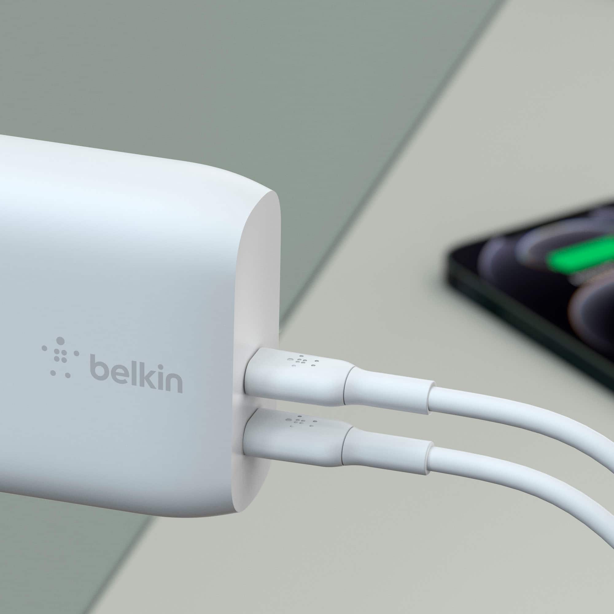 Alt View 16. Belkin - 40W Dual Port USB C Wall Charger - USB Type C Charger Fast Charging for Apple iPhone and Samsung - White.