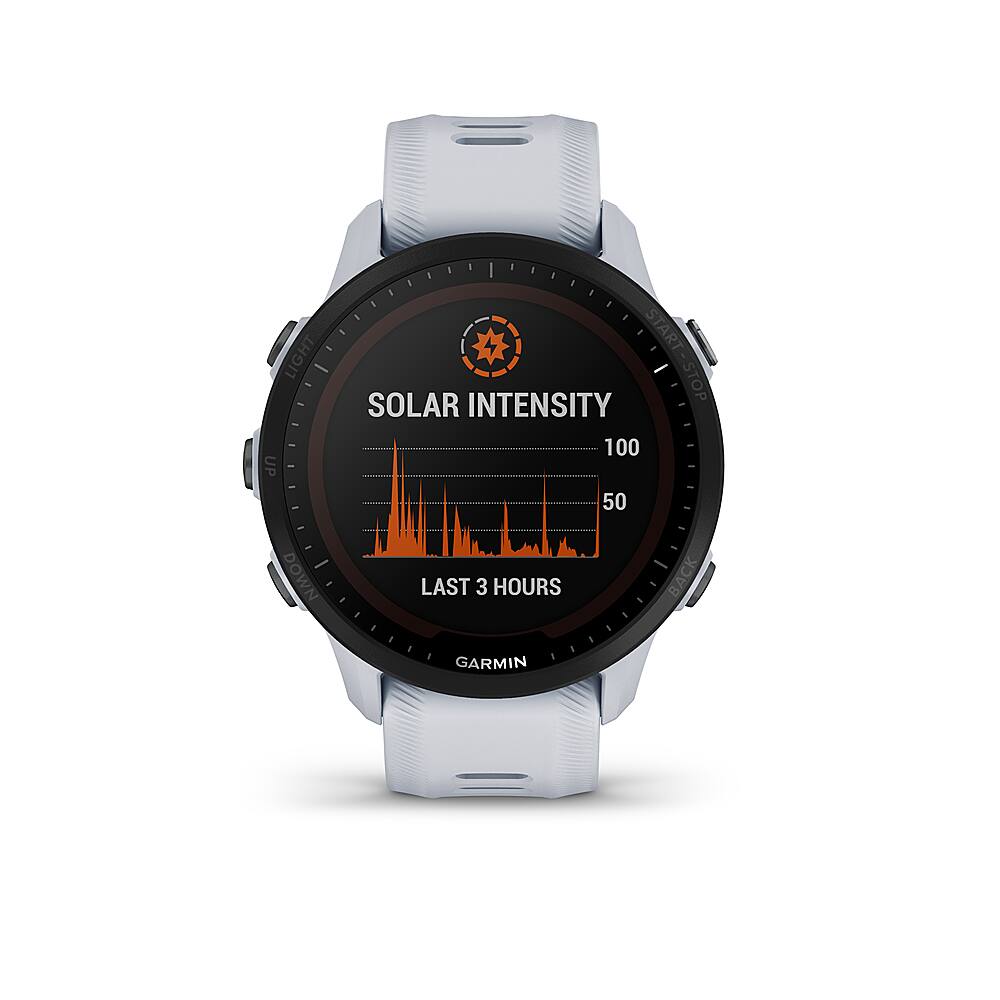 Left. Garmin - Forerunner 955 Solar GPS Smartwatch 47 mm Fiber-reinforced polymer - Whitestone.